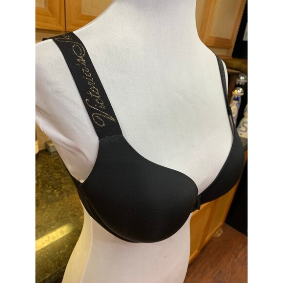 Victoria’s Secret T-Shirt Push-Up Full Coverage Bra Black/Pink/Gold 32DD EUC - Picture 2 of 12